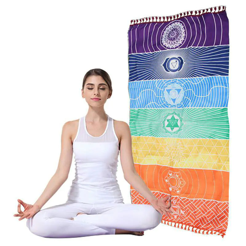 Printed Beach Towel with Colorful Yoga Mat and Shawl