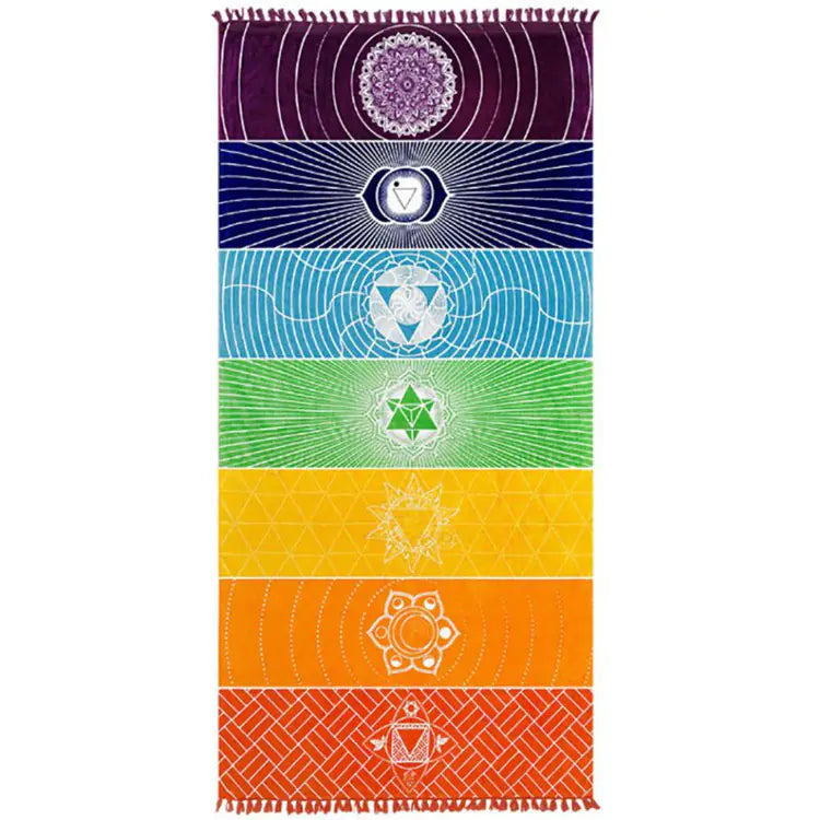 Printed Beach Towel with Colorful Yoga Mat and Shawl