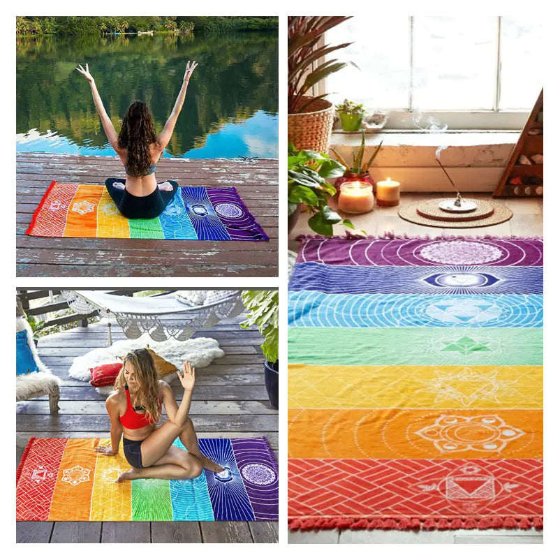 Printed Beach Towel with Colorful Yoga Mat and Shawl